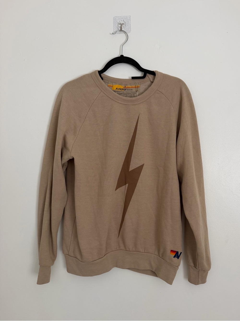 Aviator Nation Tan Brown Bolt Relaxed Crew Sweatshirt